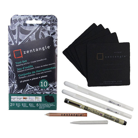 Zentangle Paper Tile and Pen Set - Square Black - 10