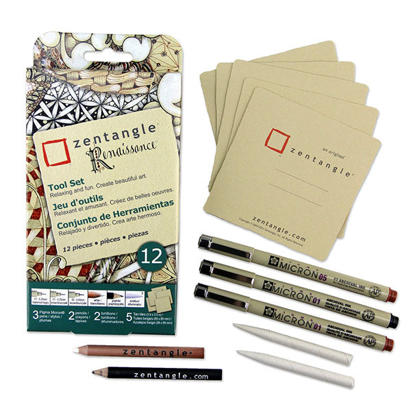 Zentangle Paper Tile and Pen Set - Square Renaissance - 12