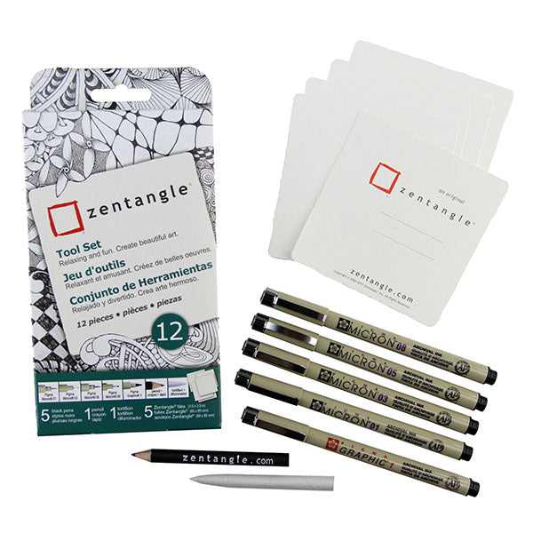 Zentangle Paper Tile and Pen Set - Square Black - 10 - Retail / Single